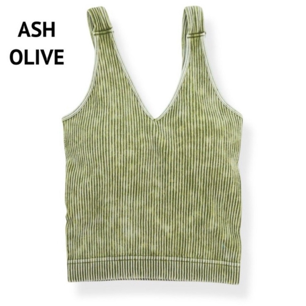 Zenana Ribbed Padded V-Neck Ash Olive Brami NWT - Picture 3 of 3